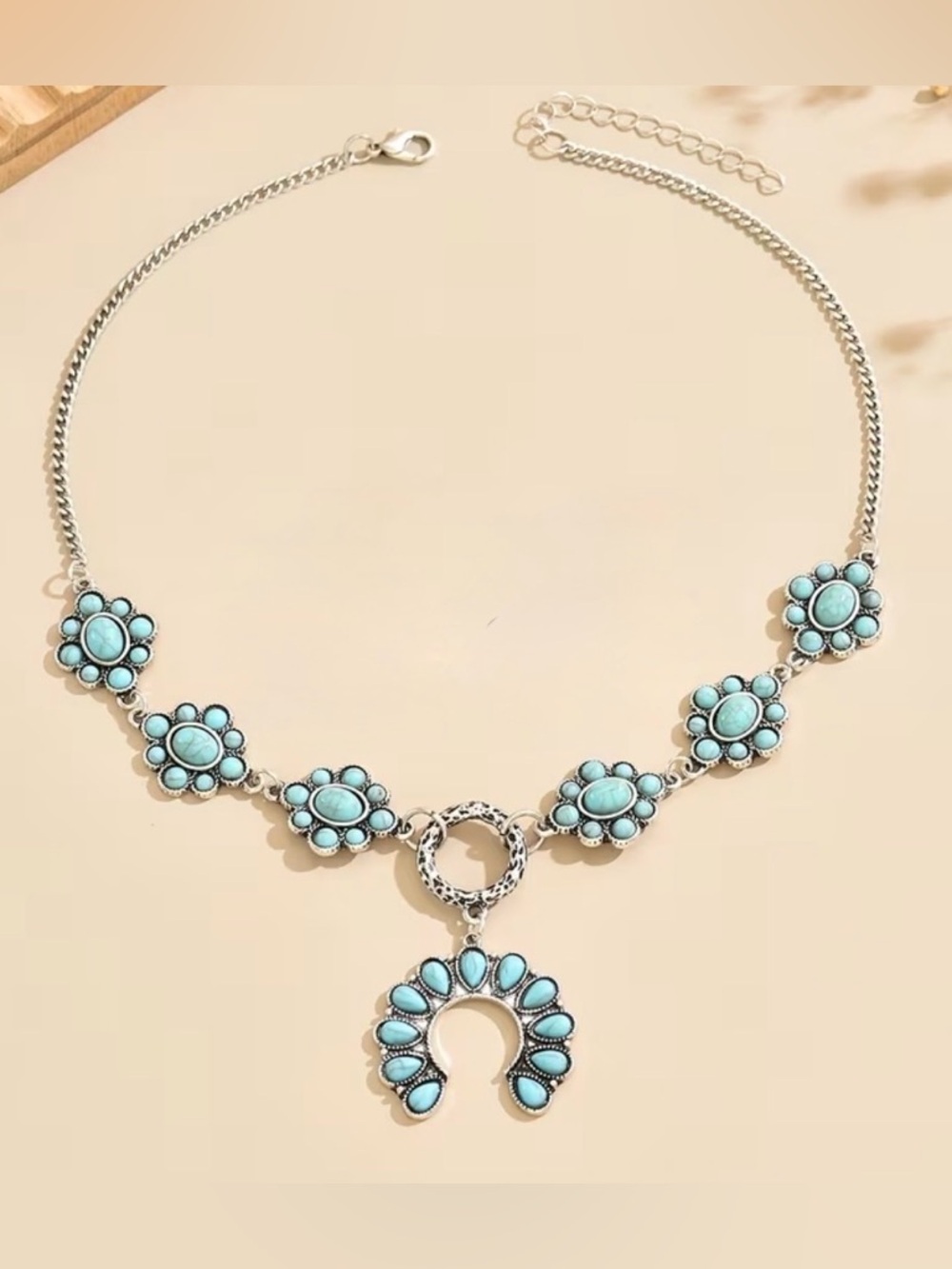 Western Turquoise Floral Statement Necklace Bohemian Necklace Cowgirl Necklace - Picture 4 of 6
